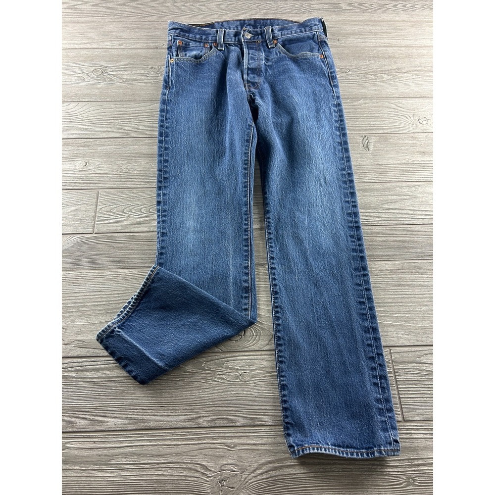 Levi's 501 Blue Denim Jeans Straight Fit Button Fly 5-Pocket Stretch Men 30X30